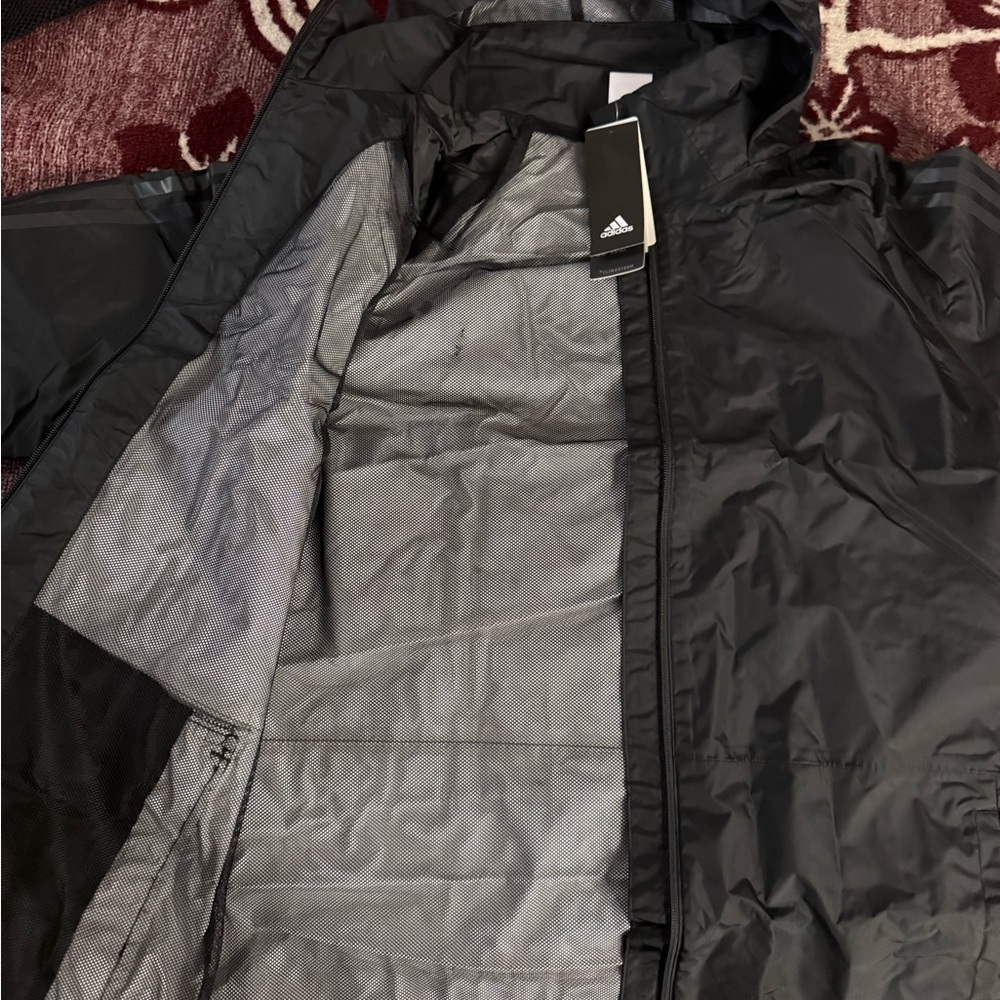 Adidas Black Windbreaker Jacket with Synthetic Finish